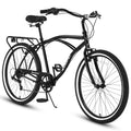26-inch 7 Speeds Steel Beach Cruiser Bike with Rear Cargo Rack, Black Q456286