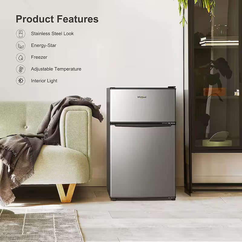3.1 cu. ft. Stainless Steel Mini Fridge with Dual Door Freezer D386