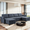 Dark Grey Convertible Sectional Sofa with Storage Ottomans S914