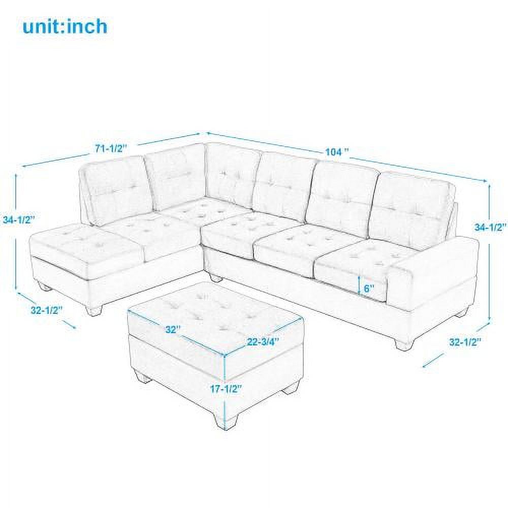 3 Piece Microfiber Sectional Sofa with Reversible Chaise Lounge Storage Ottoman and Cup Holders I516