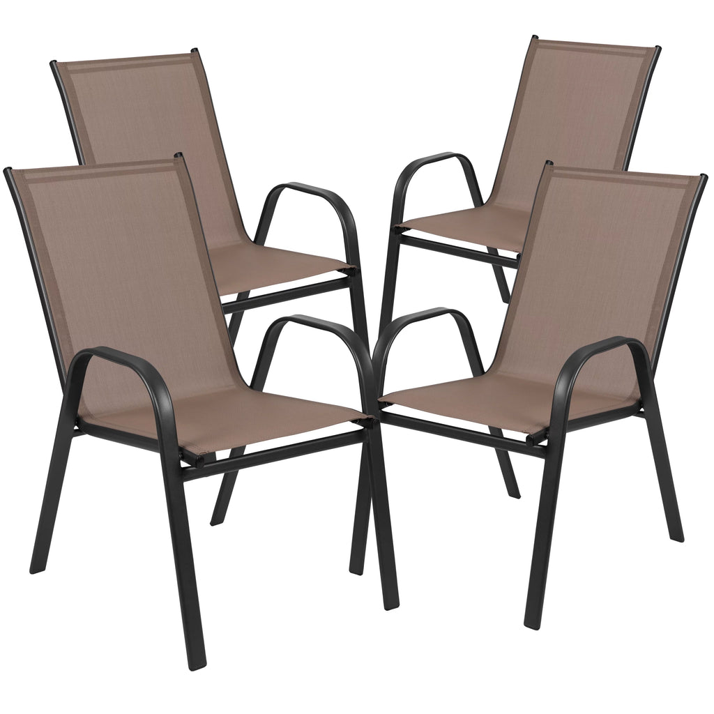 5 Piece Outdoor Patio Dining Set with 4 Brown Stack Chairs U575