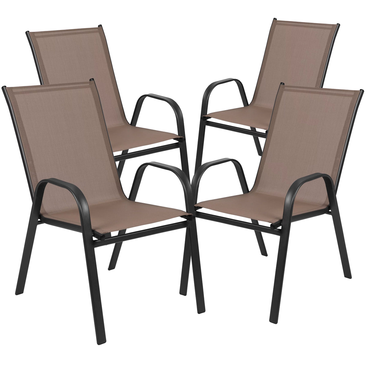 5 Piece Outdoor Patio Dining Set with 4 Brown Stack Chairs U575