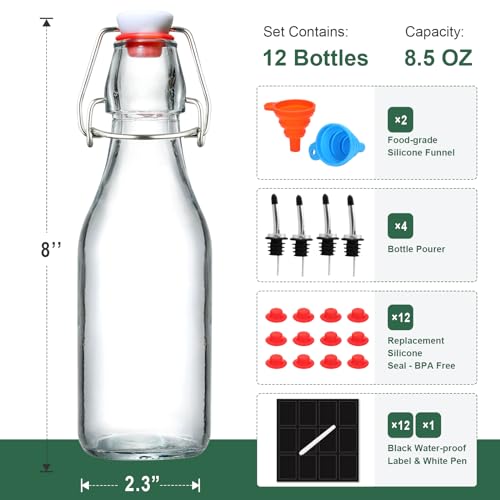 8 Pack 8.5oz Flip Top Glass Bottles L9407
