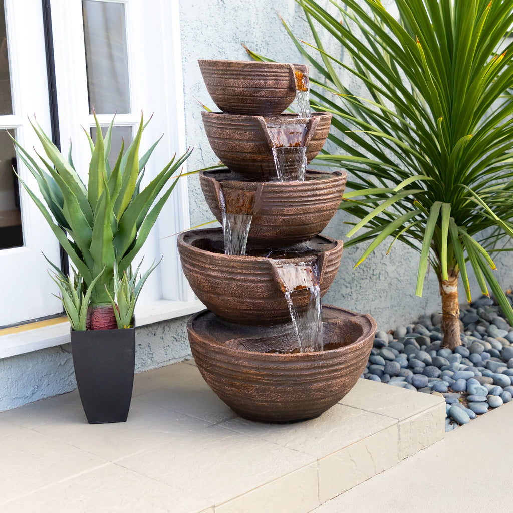 34" Tall Outdoor 5-Tier Cascading Waterfall Fountain with LED Lights D796
