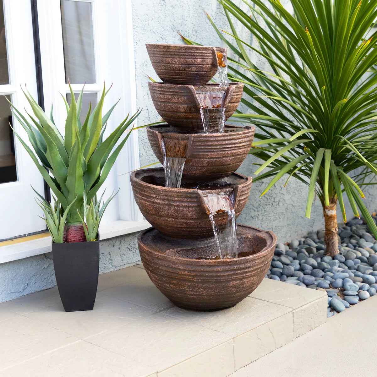34" Tall Outdoor 5-Tier Cascading Waterfall Fountain with LED Lights D796