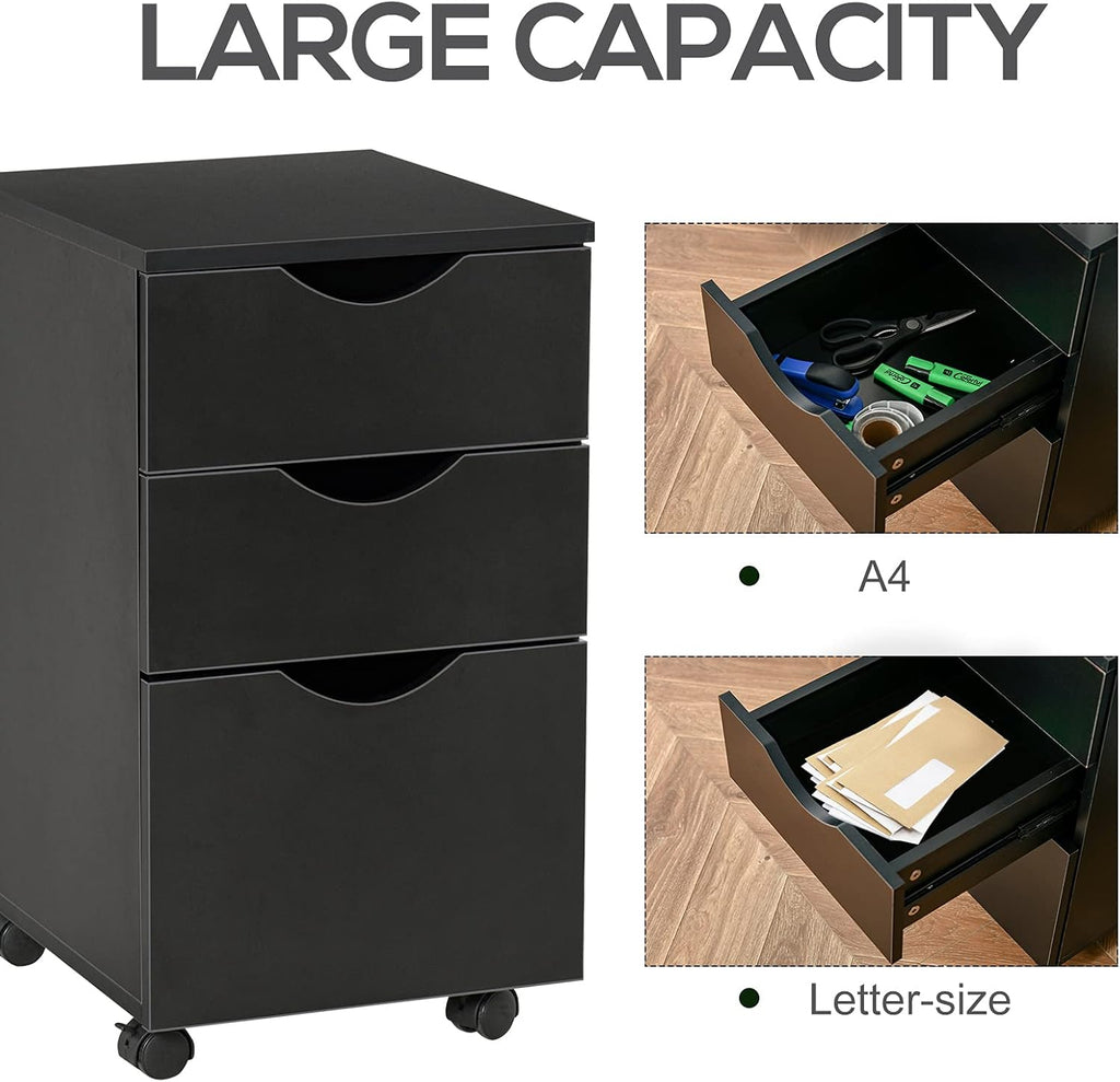 Black 3 Drawer Rolling File Cabinet N831