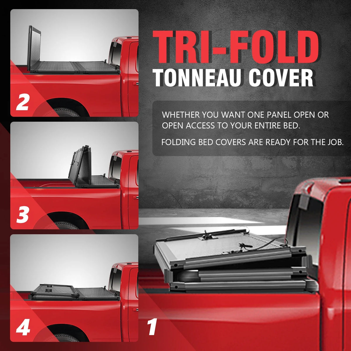 Hard Solid Tri-Fold Tonneau Cover for Chevy Silverado GMC Sierra 8Ft Long Bed S77128