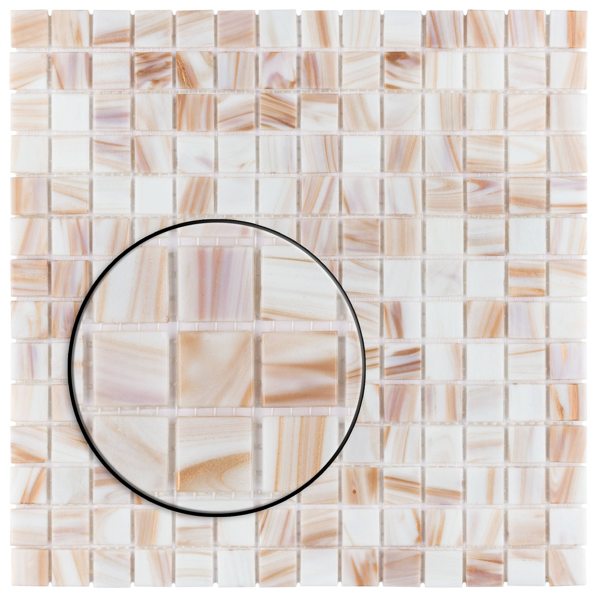 Fused Glass Mosaic Wall Tile, 12 inch x 12 inch, Brown/Tan/White/Copper X498