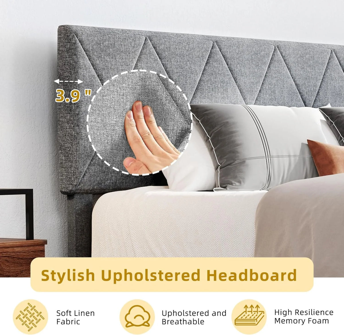 King Size Upholstered Platform Bed with Adjustable Headboard and Under-Bed Storage, Grey Y36779