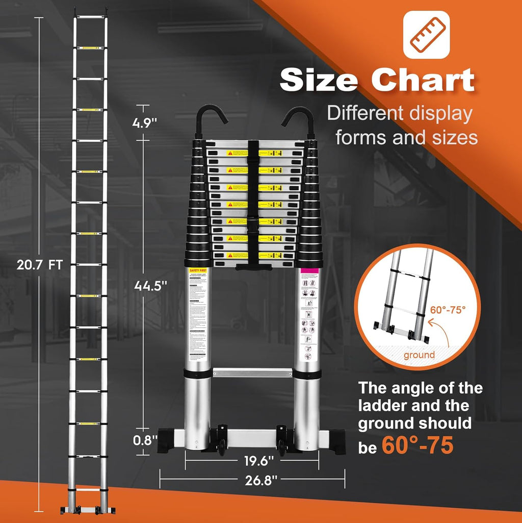 12.5 FT Aluminum Telescoping Ladder with Stabilizers X29290