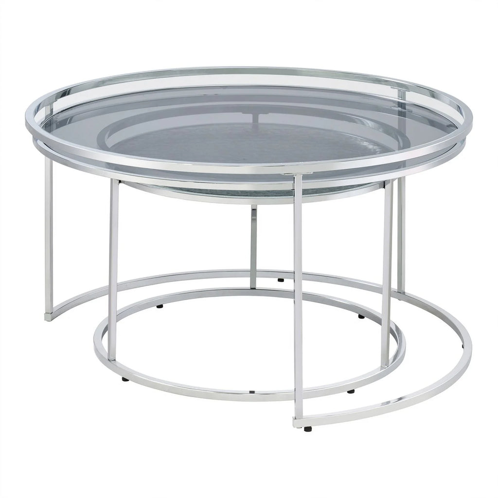 Gray Metal Glass Top 2-Piece Nesting Tables Set B669360