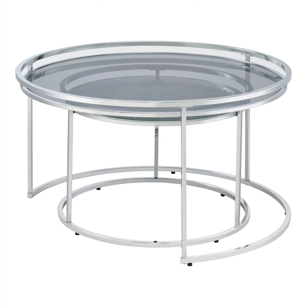 Gray Metal Glass Top 2-Piece Nesting Tables Set B669360