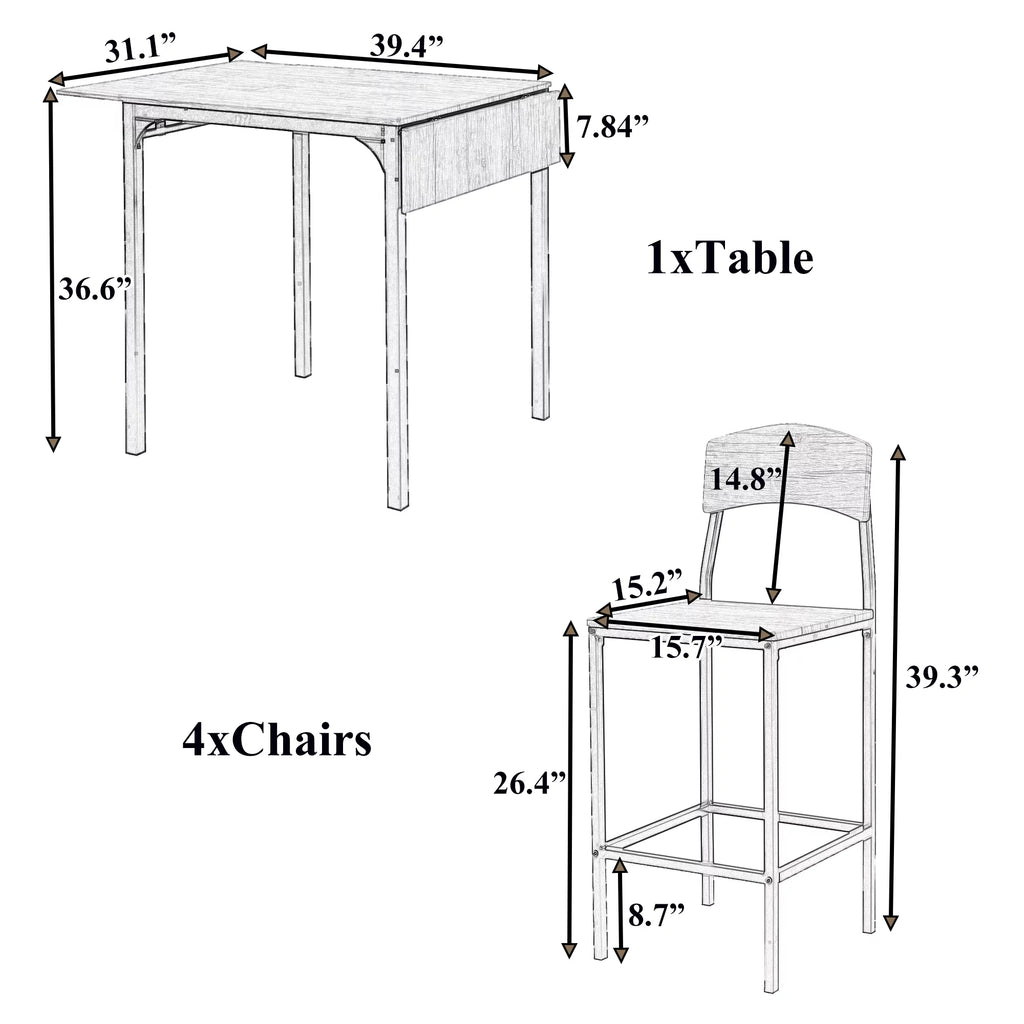 5 Piece Counter Height Dining Table Set with Drop Leaf and 4 Chairs I73203