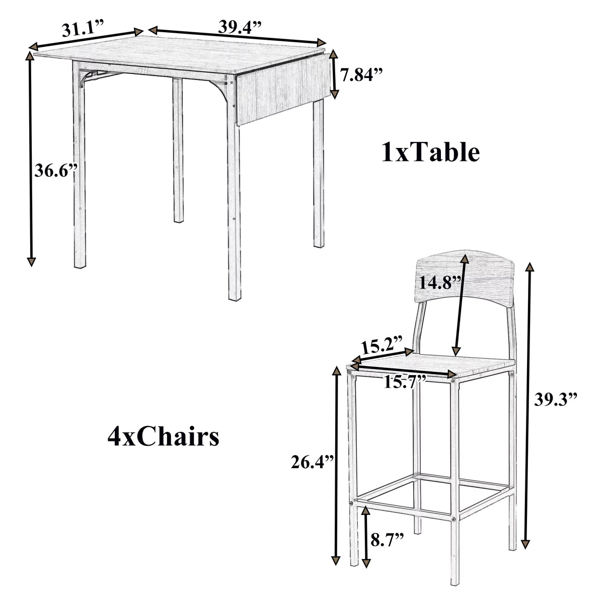 5 Piece Counter Height Dining Table Set with Drop Leaf and 4 Chairs I73203