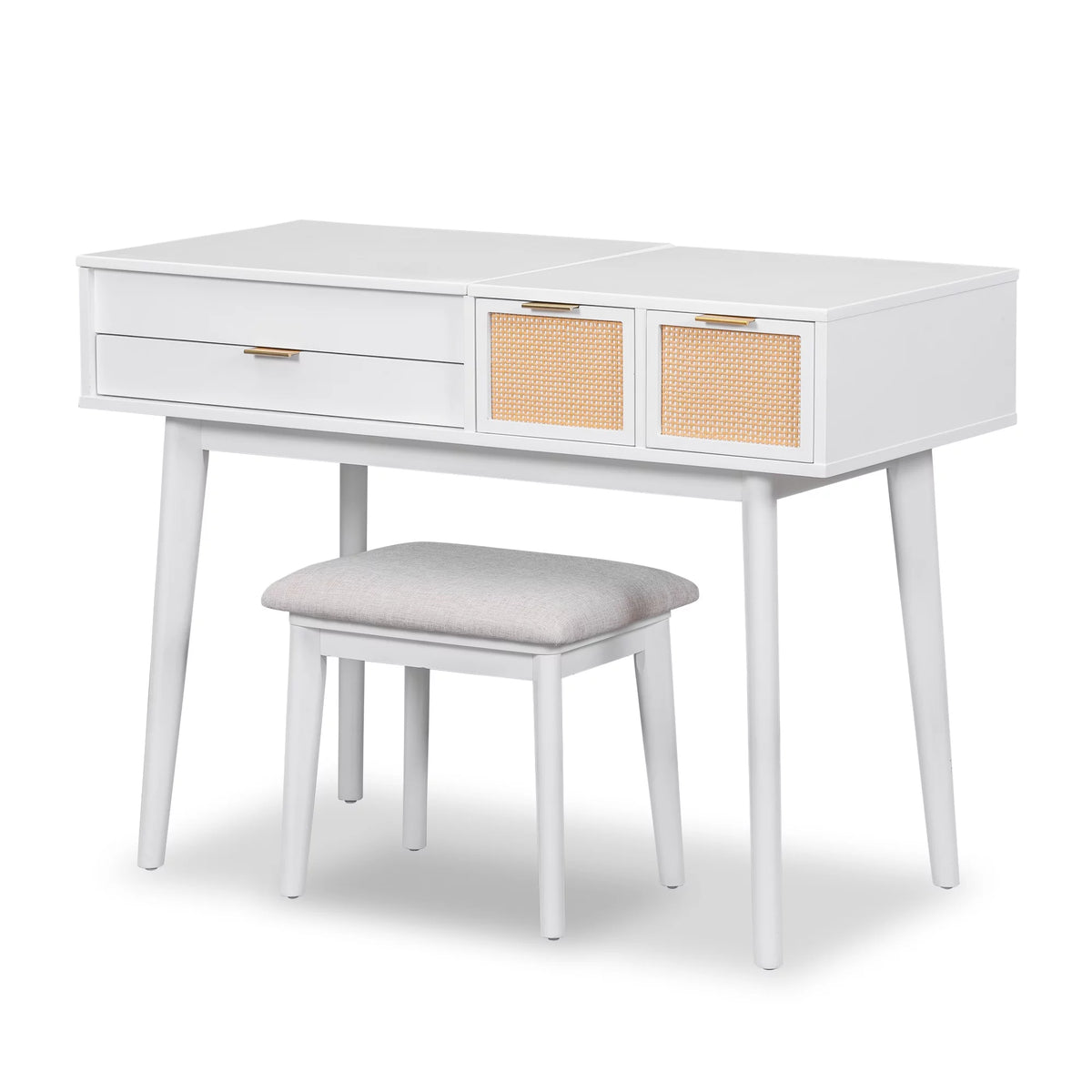 White Wood Makeup Dresser with Flip-top Mirror and Stool D817993