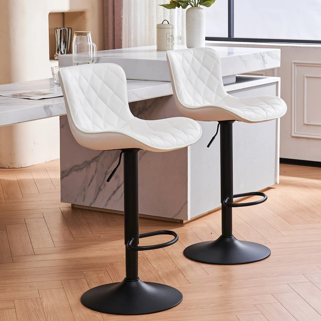 Adjustable White PU Leather Bar Stools Set of 2 H233