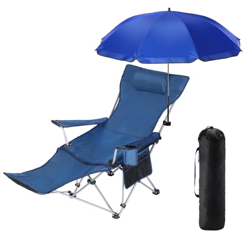 Folding Reclining Camping Chair with Umbrella and Foot Rest Z815