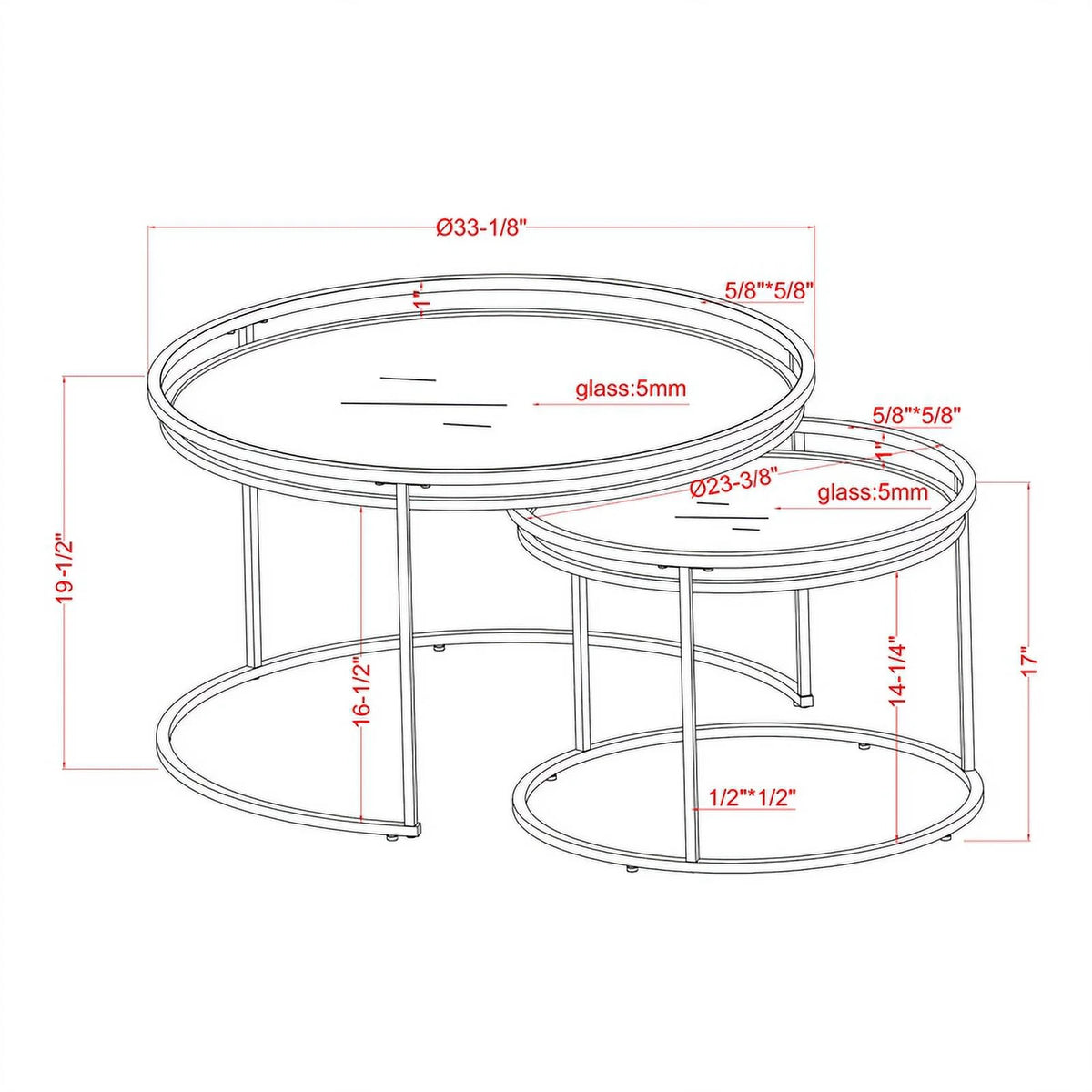 Gray Metal Glass Top 2-Piece Nesting Tables Set B669360