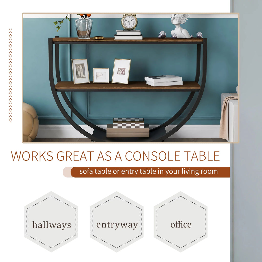 Brown Textured Metal Distressed Wood Console Table K466546