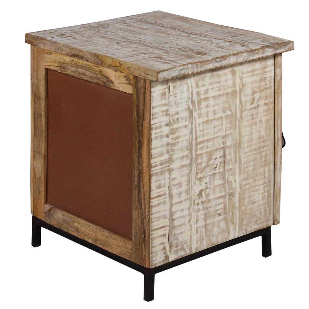 Antique White and Black Wooden Bedside Table with 1 Door R314692