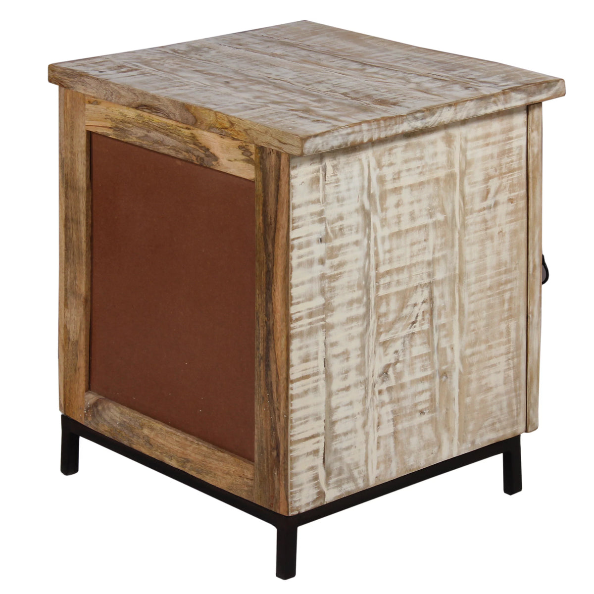 Antique White and Black Wooden Bedside Table with 1 Door R314692