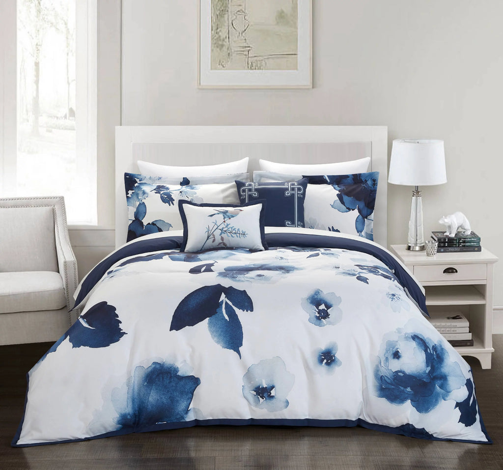 Blue Queen 9-Piece Floral Comforter Set T963934