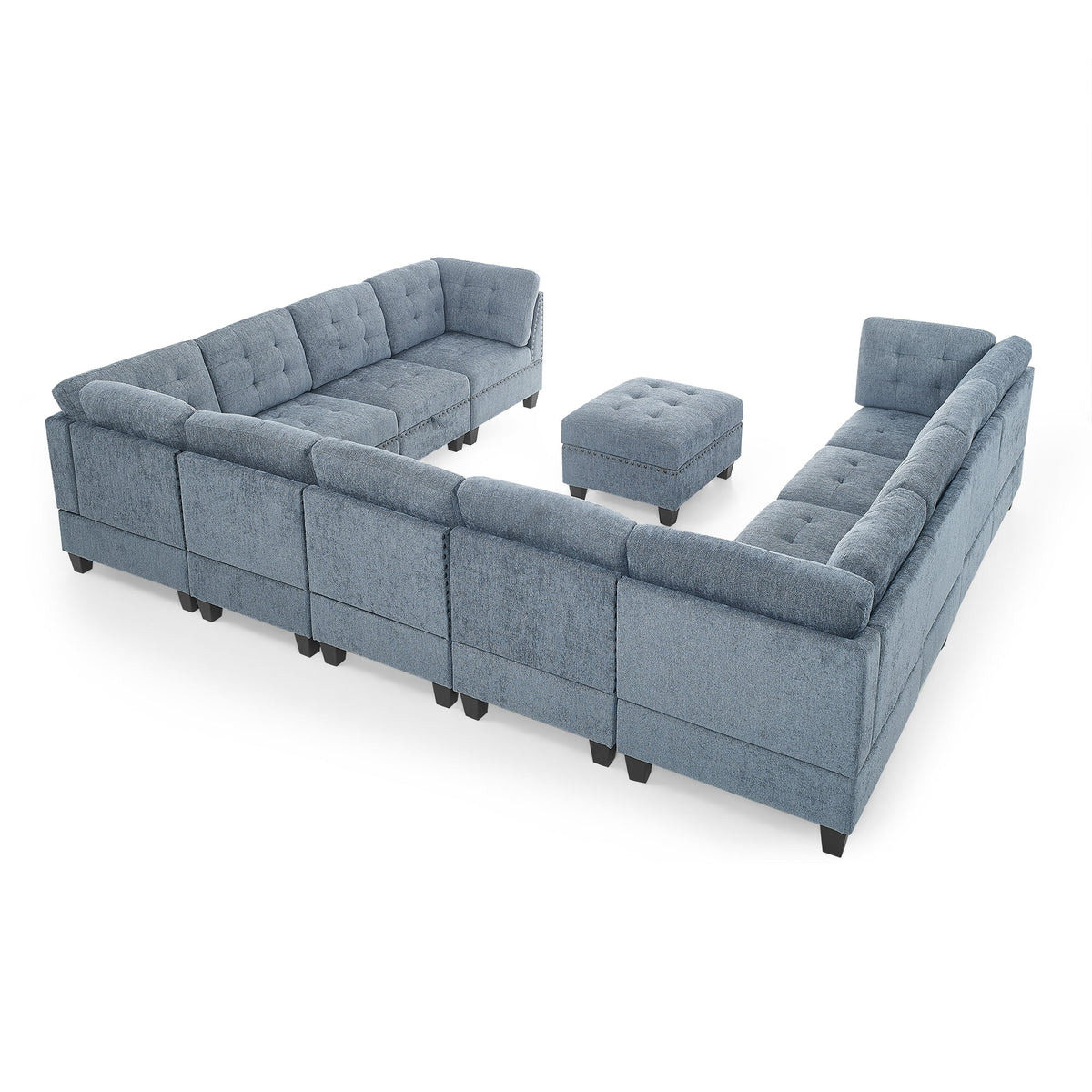 U Shape Modular Sectional Sofa with Seven Single Chair, Four Corner and One Ottoman, Navy Blue P66005