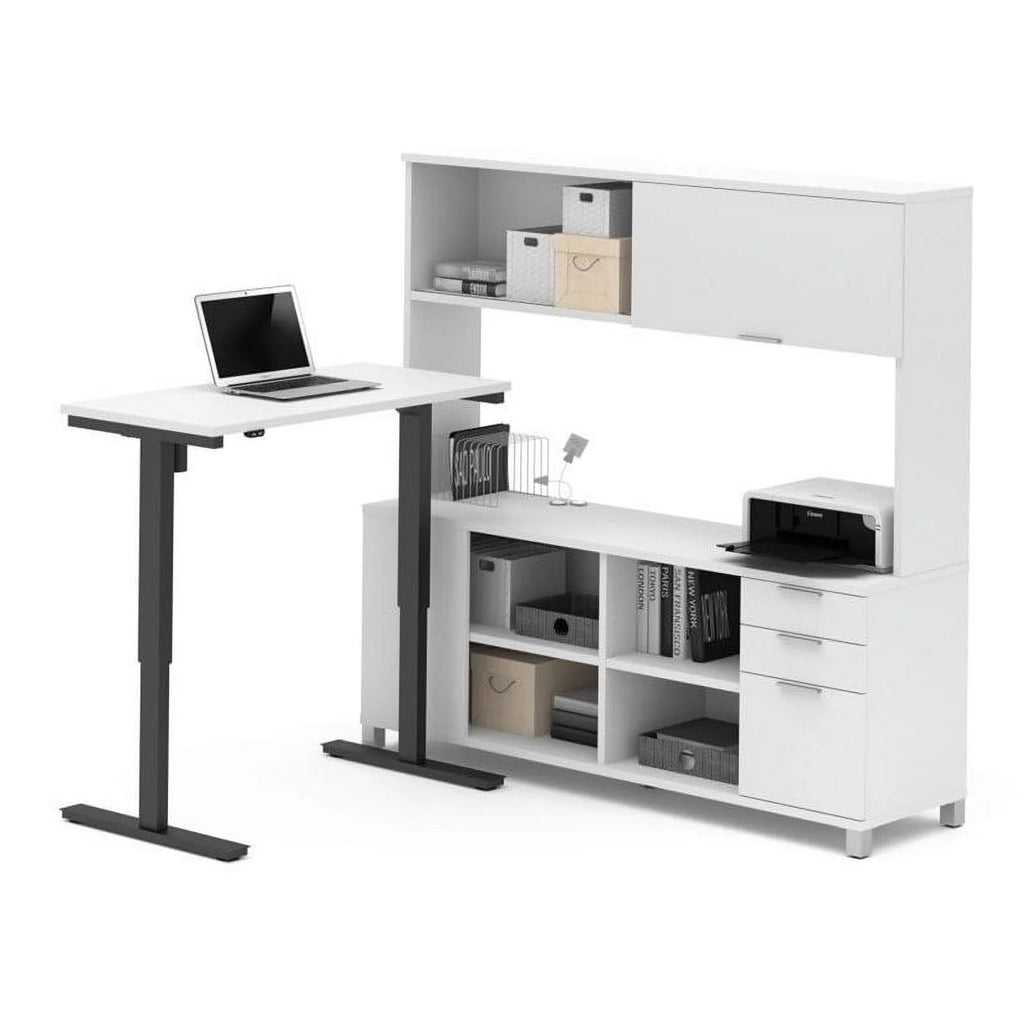 White Adjustable L Table with Hutch Q148728