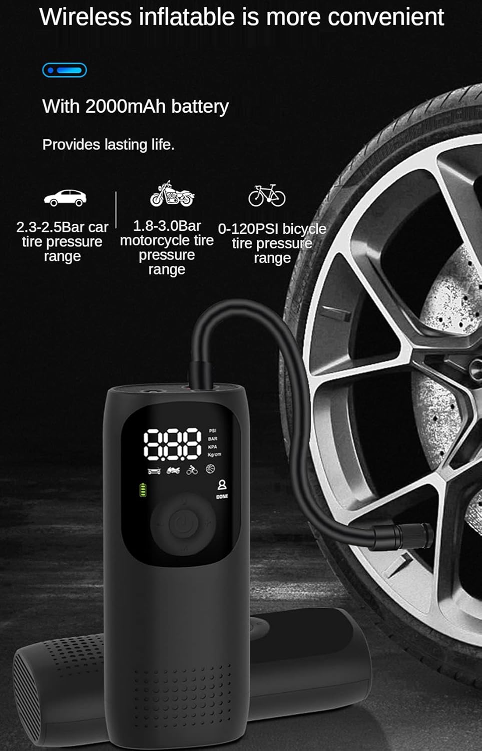 150PSI Portable Air Compressor Tire Inflator Rechargeable Digital Pump Pack of 2 P666185