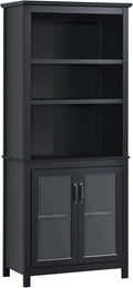 71 Bookcase Storage Hutch Cabinet with Adjustable Shelves and Glass Doors D9067