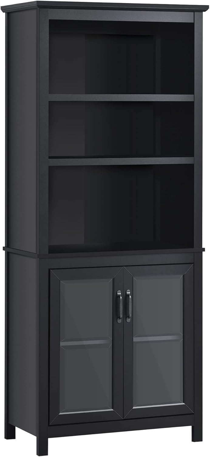 71 Bookcase Storage Hutch Cabinet with Adjustable Shelves and Glass Doors D9067