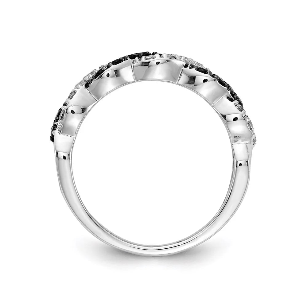 14kt White Gold Black White Diamond Twist Ring S3113