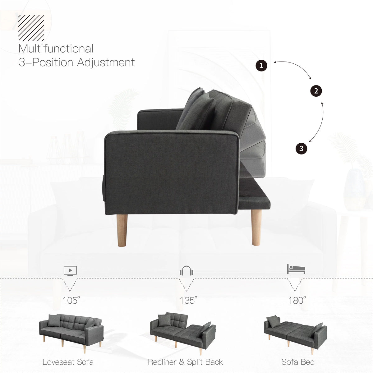 71.3 inch Futon Sofa Bed Convertible Sleeper Couch with 2 Pillows Navy Blue G745535