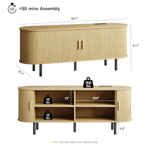 55" TV Stand with Power Outlet and Adjustable Shelves J525767