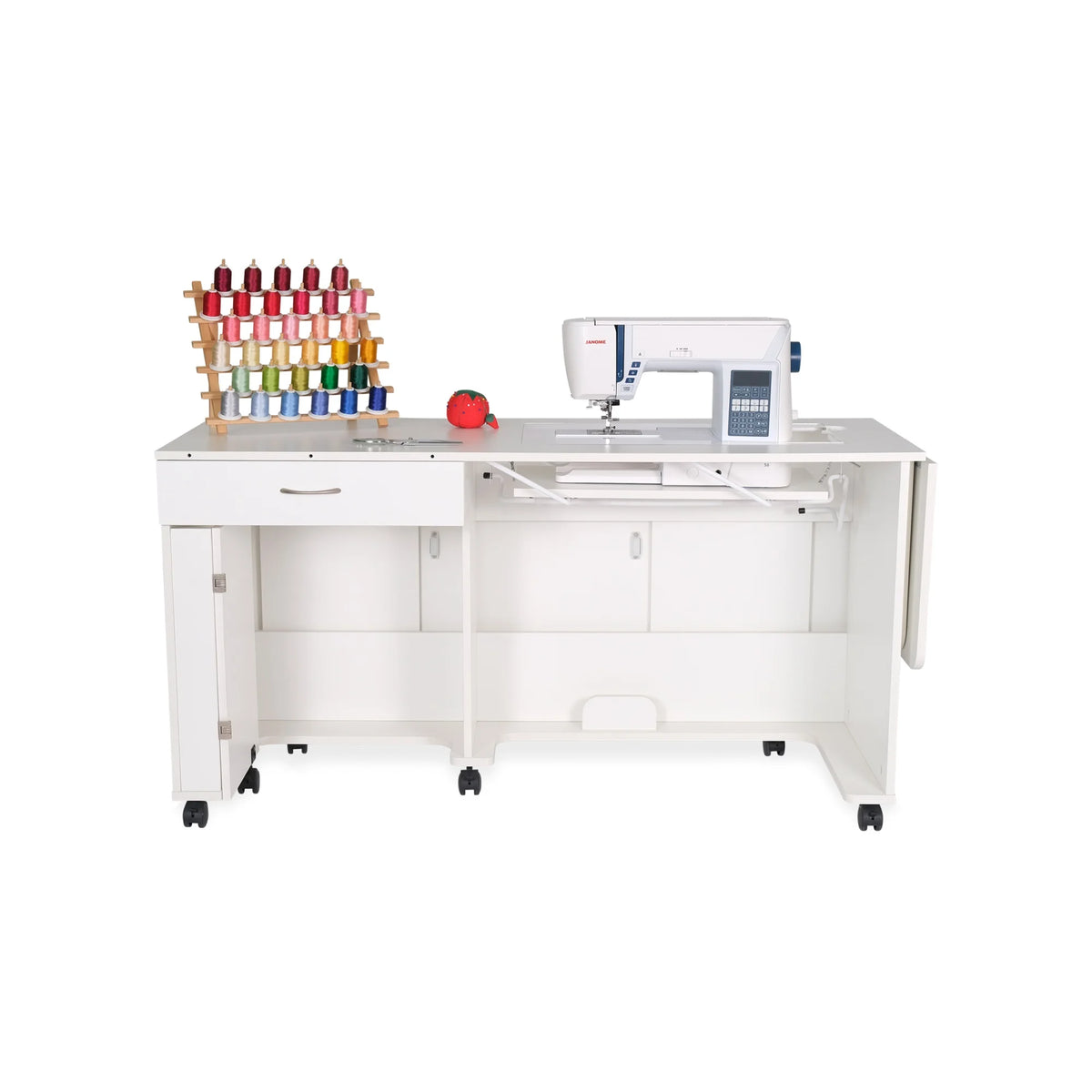 White Vinyl Laminate Sewing Cabinet with Manual Lift U550
