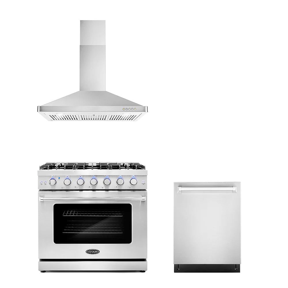 36 Gas Range, Wall Mount Range Hood and Dishwasher Z199