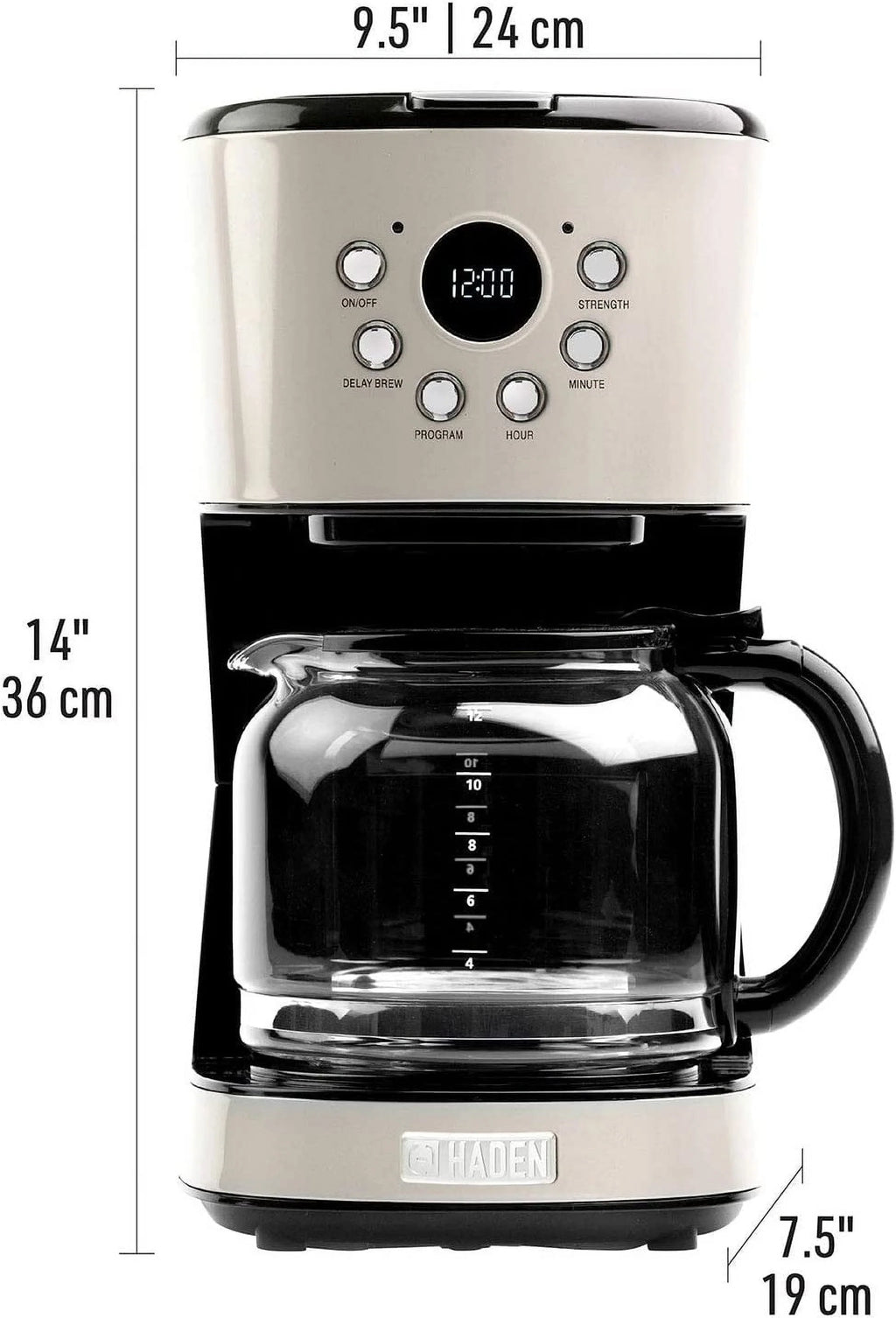 Retro Style Programmable Coffee Maker with Glass Carafe, 12 Cup Capacity V4129