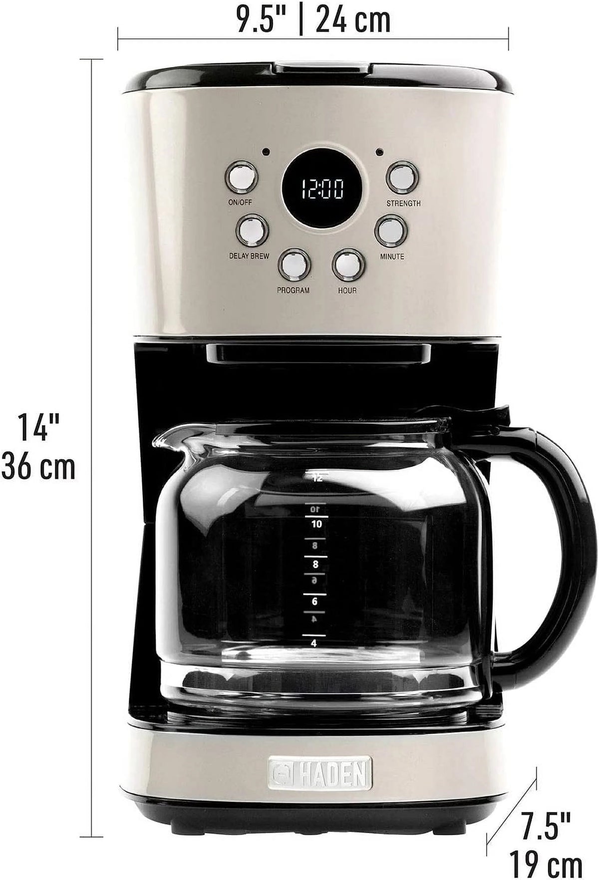 Retro Style Programmable Coffee Maker with Glass Carafe, 12 Cup Capacity V4129