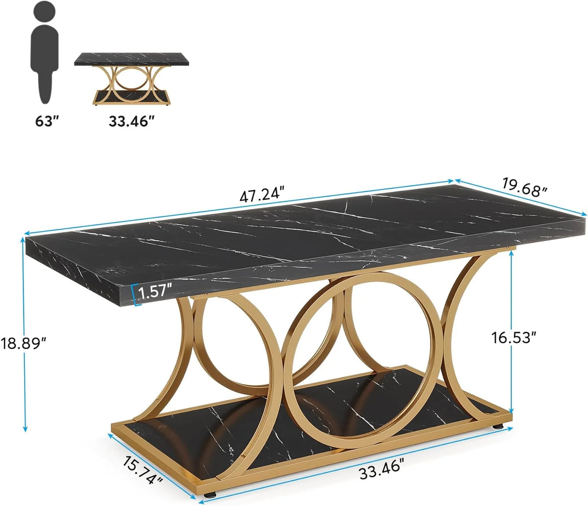 2-Tier Faux Marble Wood Coffee Table with Storage Shelf P833688