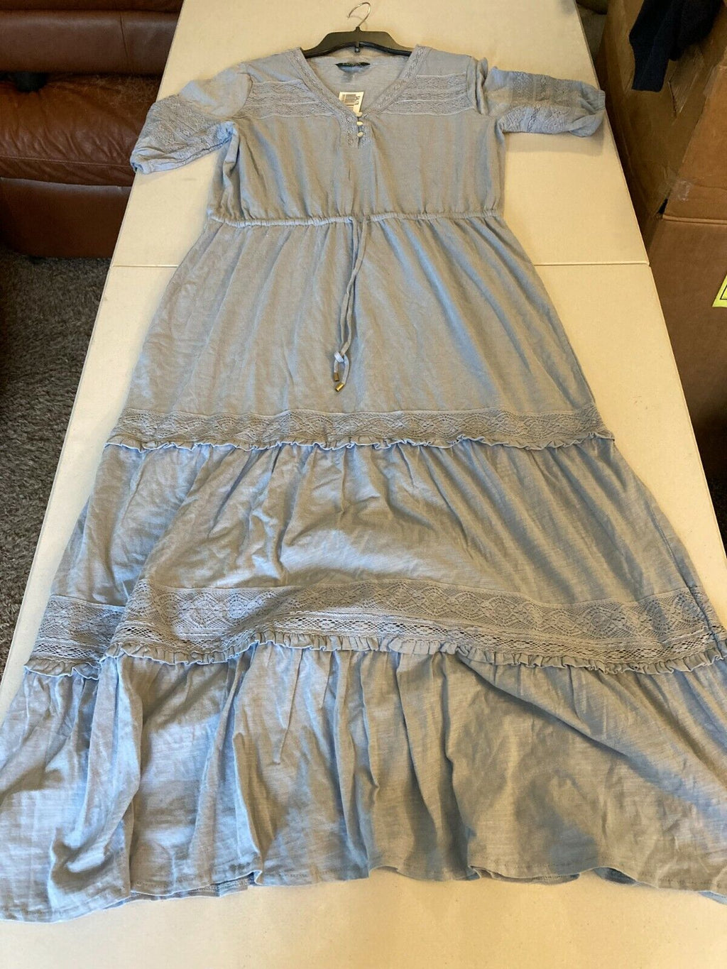 Blue Maxi Lace Trim Dress C86386
