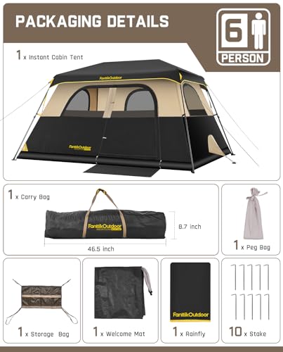 Khaki Instant Cabin Tent with Rainfly & Carry Bag R783