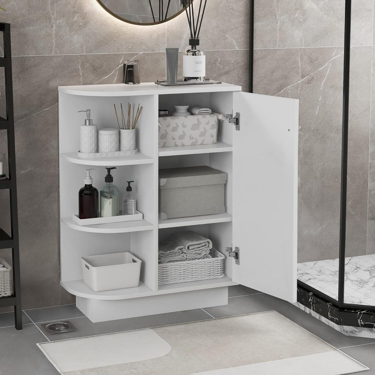 White Freestanding Organizer Cabinet with Adjustable Shelves T749720