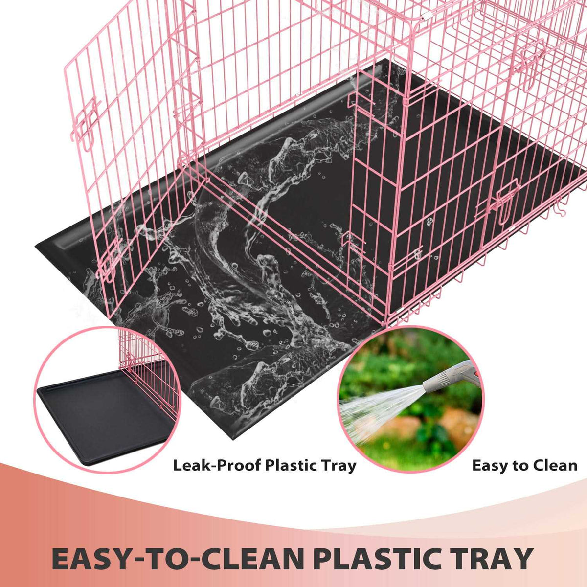 Foldable Large Metal Wire Dog Crate with Plastic Tray Y568805
