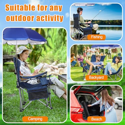 Folding Reclining Camping Chair with Umbrella and Foot Rest Z815