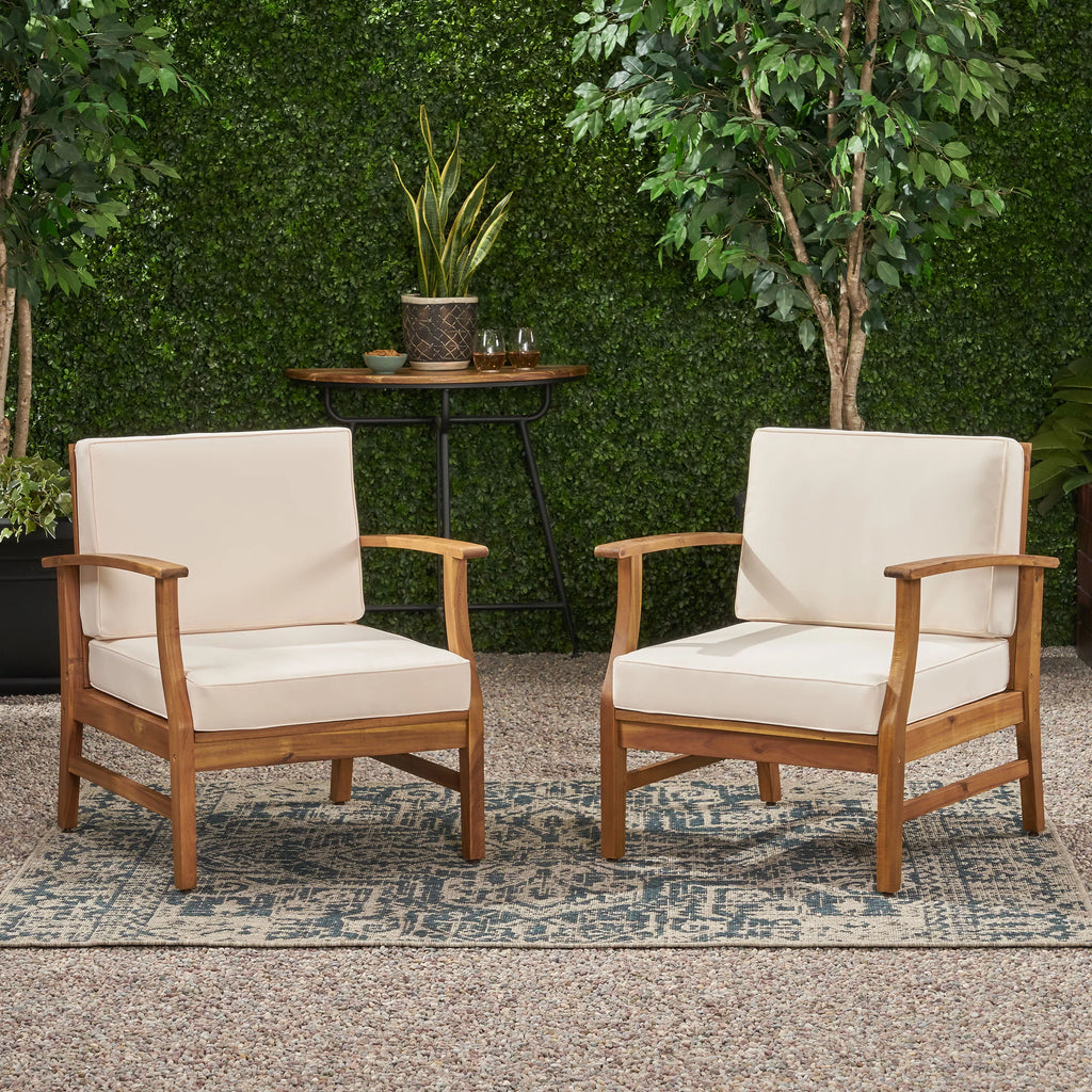 Acacia Wood Club Chairs with Cushions, Set of 2 G989