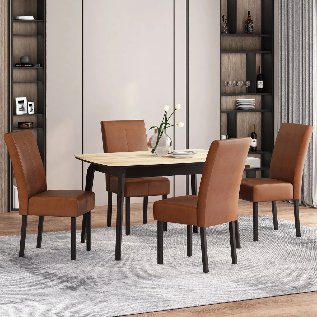 Cognac Brown Faux Leather Dining Chairs Set of 4 W312