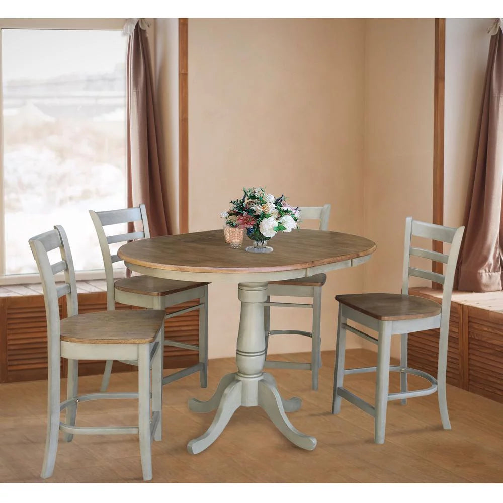36" Round Solid Wood Extension Dining Table with 4 Counter Height Stools N603