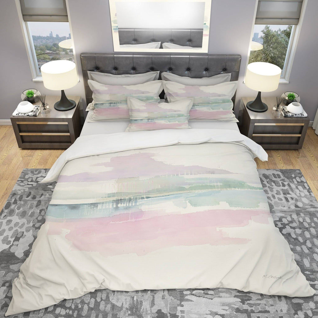 Pink Geometric Bedding Set Twin Duvet Cover with Sham L310