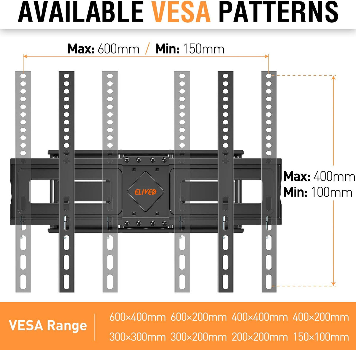 TV Wall Mount for 37-75 Inch Flat Screen TVs, Swivel and Tilt Full Motion, Max VESA 600x400mm, 99 lbs, Pack of 2 T69731