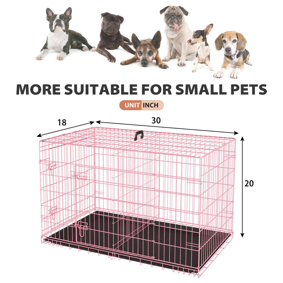 Foldable Large Metal Wire Dog Crate with Plastic Tray Y568805